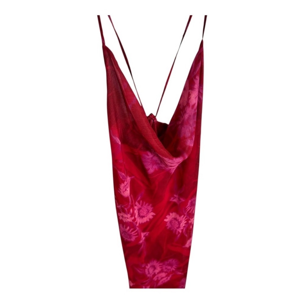 TOPSHOP Red Floral Print Cowl Neck Slip Maxi Dress UK 18 US 14 - Picture 4 of 6